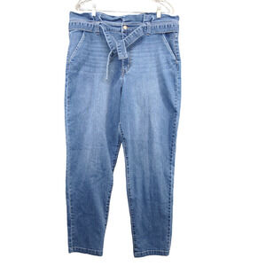 Energie Womens Paperbag Waist Skinny Jeans 19 (11) Blue Stone Wash Denim Belted